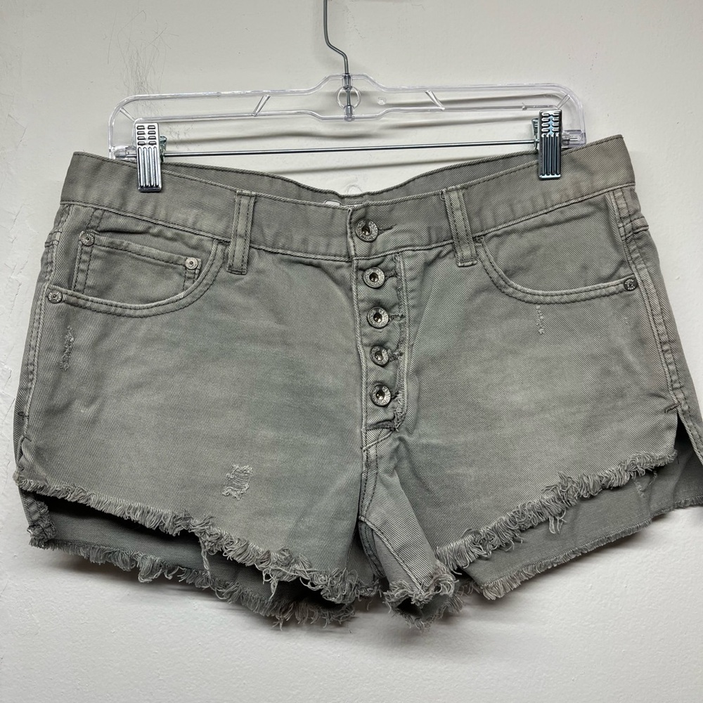 Free People Gray Button-Up Jean Shorts